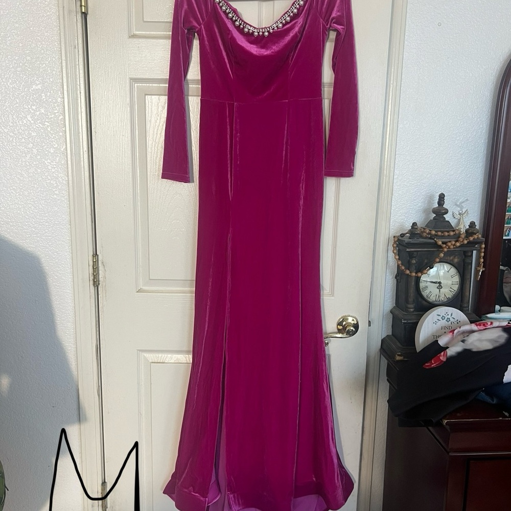 Elegant Pink Velvet Evening Gown